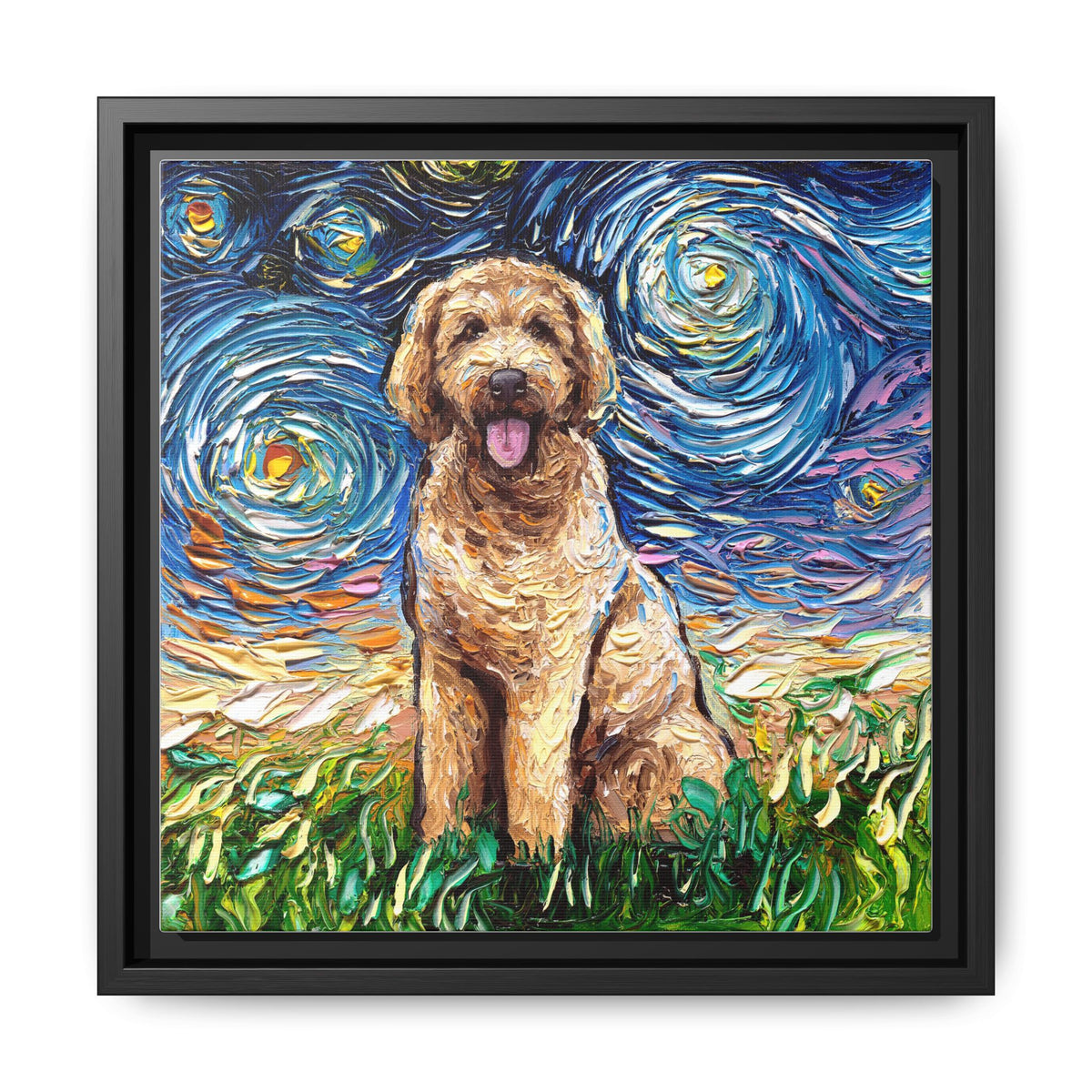 "Goldendoodle Night" Framed Canvas Wall Art