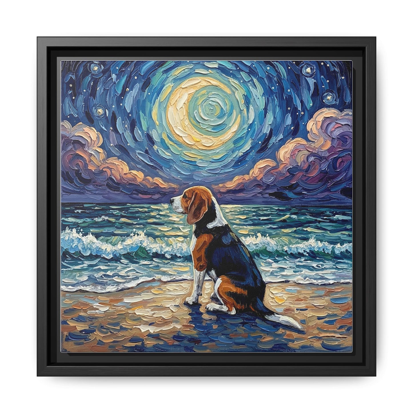 "Beach Nights - Beagle" Framed Canvas Wall Art