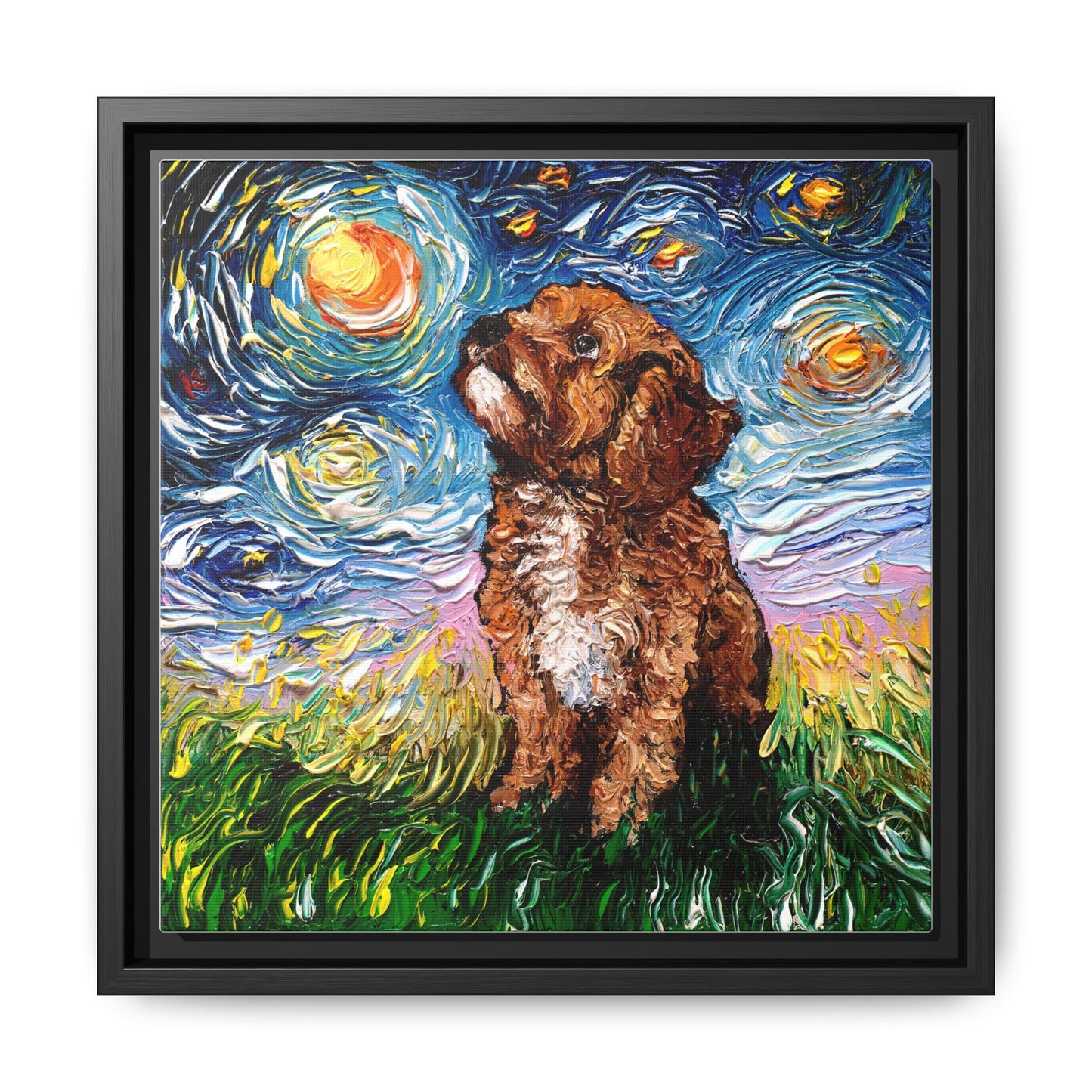 "Cavapoo Night" Framed Canvas Wall Art