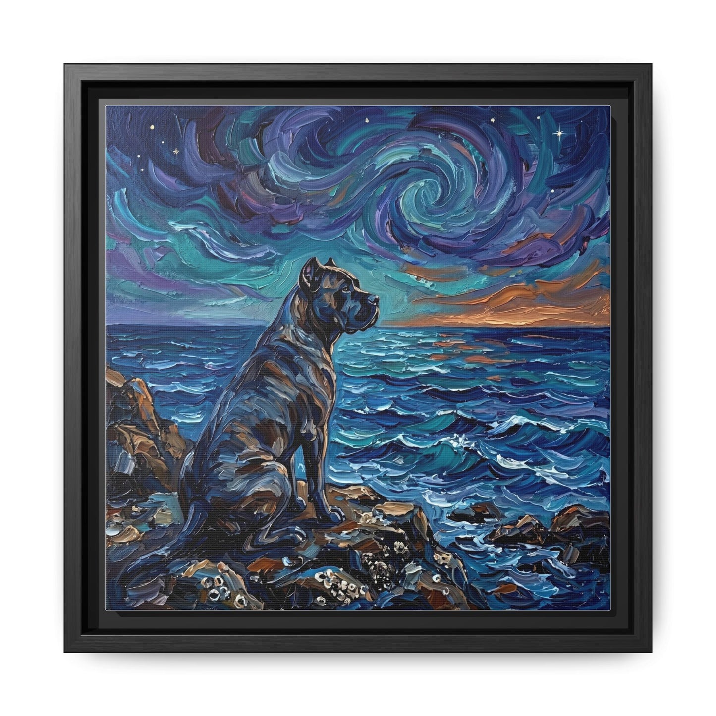 "Beach Night - Cane Corso" Framed Canvas Wall Art