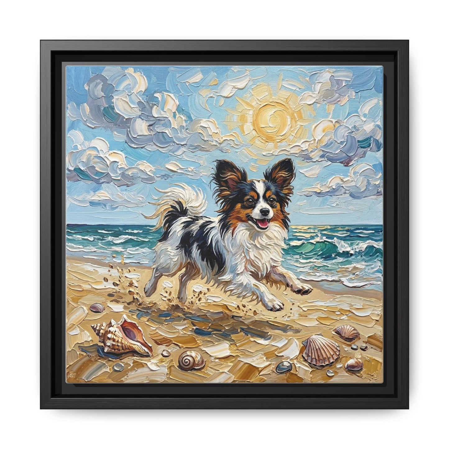 "Beach Day - Papillon" Framed Canvas Wall Art