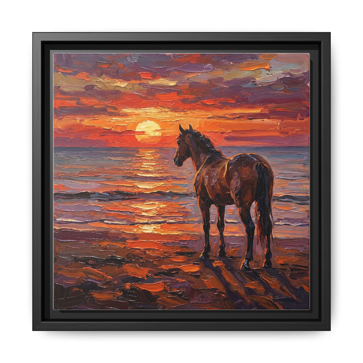 "Beach Sunset - Chocolate Mare" Framed Canvas Wall Art