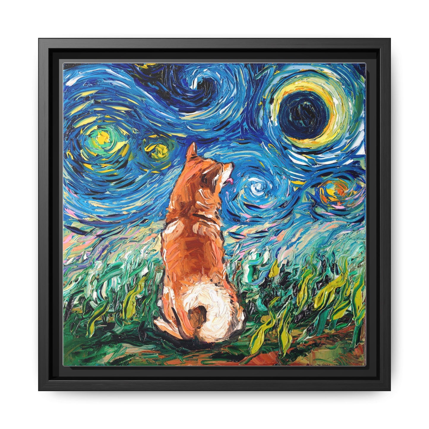 "Shiba Inu Night" Framed Canvas Wall Art