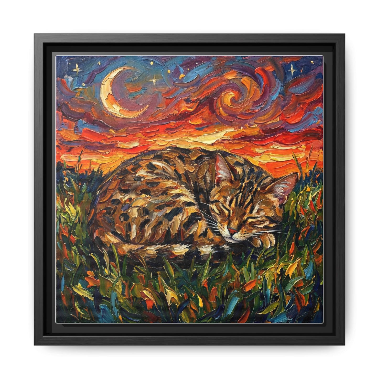 "Sleepy Egyptian Mau Night" Framed Canvas Wall Art
