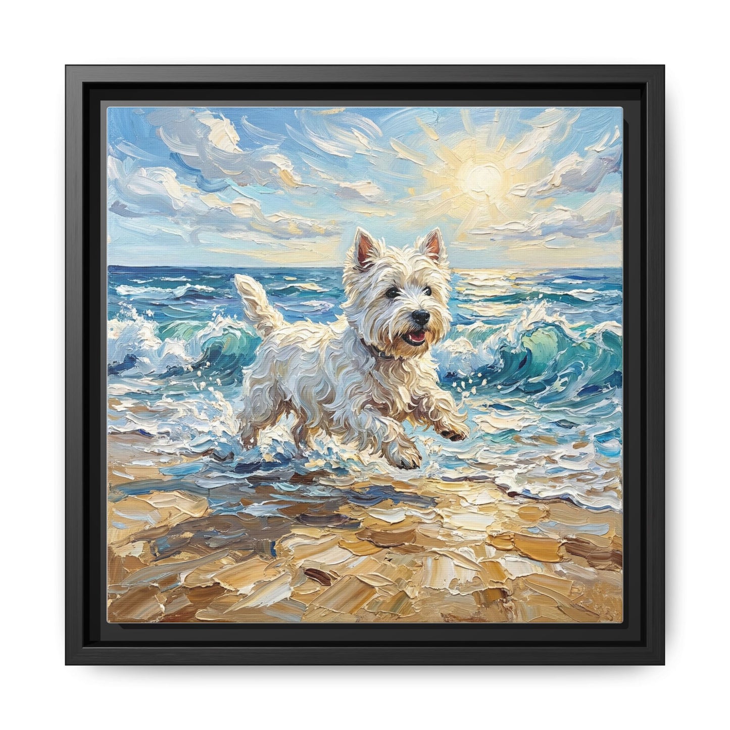 "Frolicking Westie" Framed Canvas Wall Art