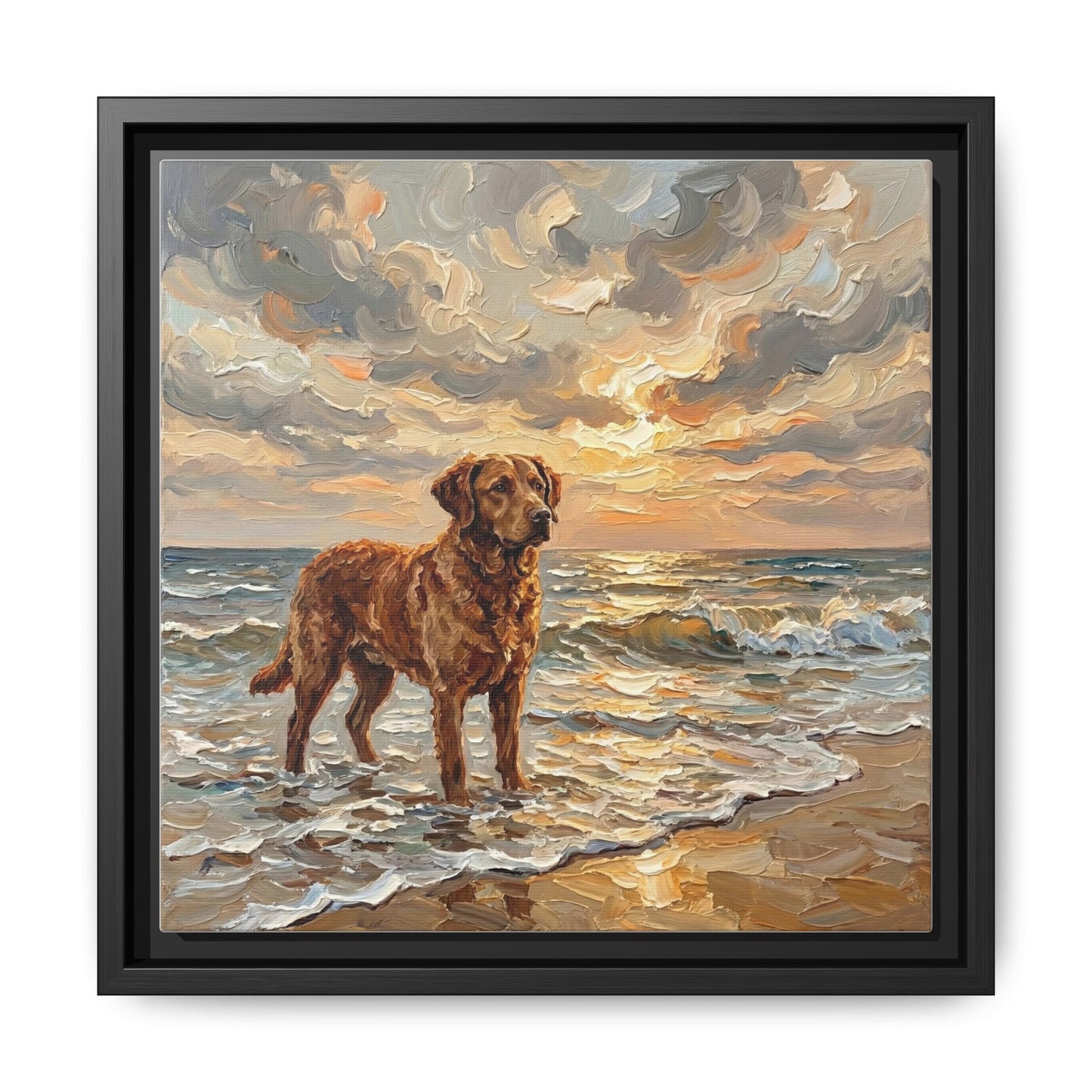 "Beach Day - Chesapeake Bay Retriever" Framed Canvas Wall Art