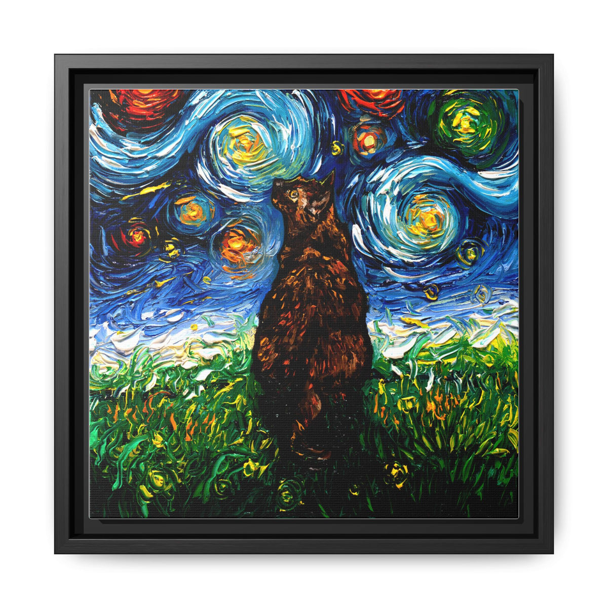 "Tortoiseshell Cat Night" Framed Canvas Wall Art