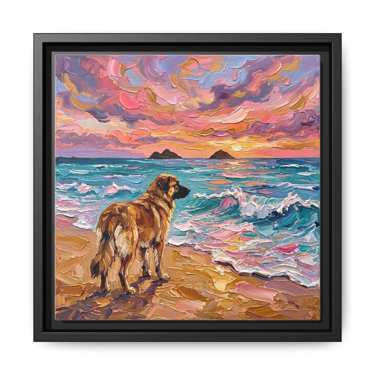 "Beach Days - Leonberger" Framed Canvas Wall Art