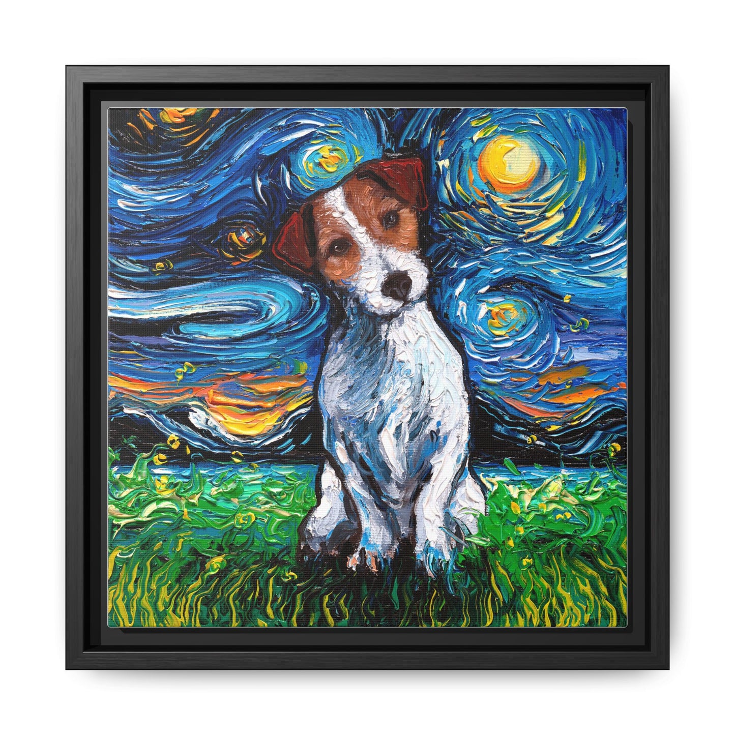 "Jack Russell Night" Framed Canvas Wall Art