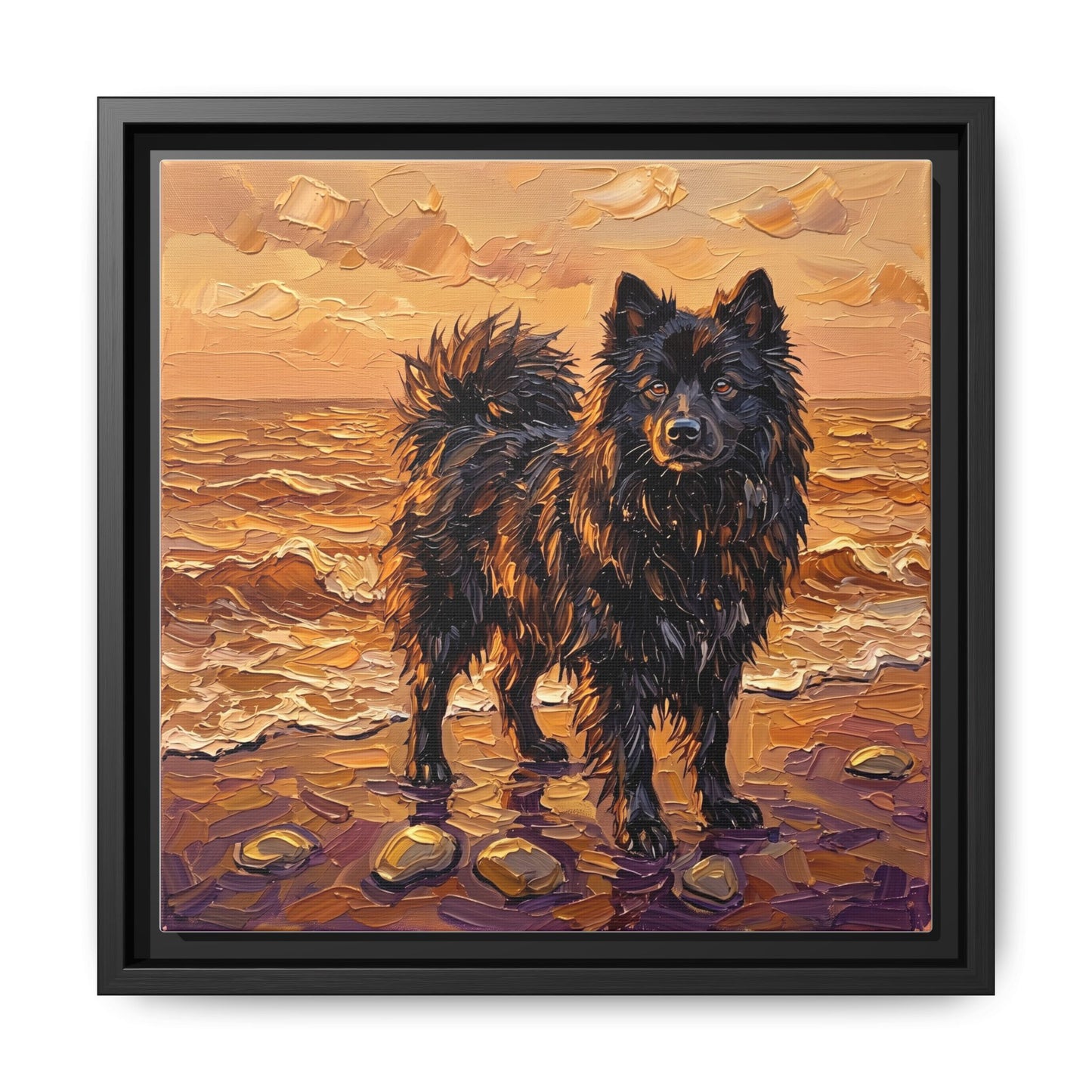 "Beach Day - Swedish Lapphund" Framed Canvas Wall Art