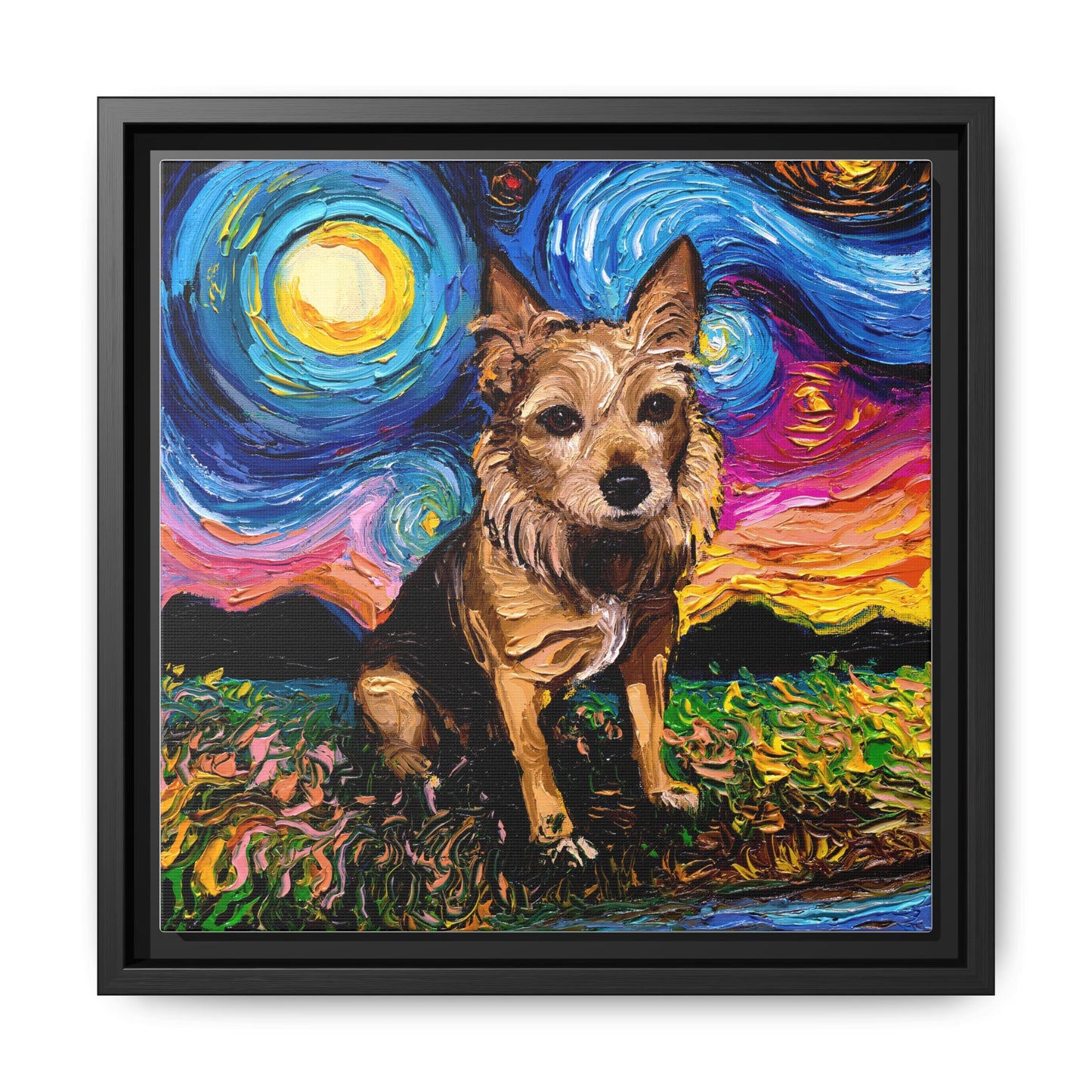 "Australian Terrier Night" Framed Canvas Wall Art