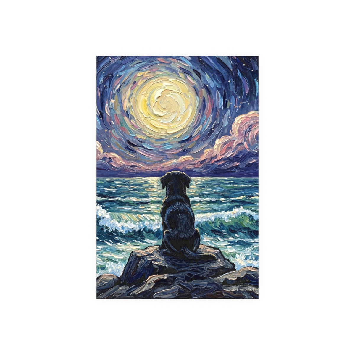 "Beach Night - Black Labrador Puppy" Wall Art Paper Print