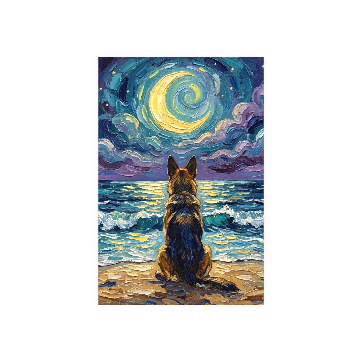 "Beach Night - German Shepherd" Wall Art Paper Print