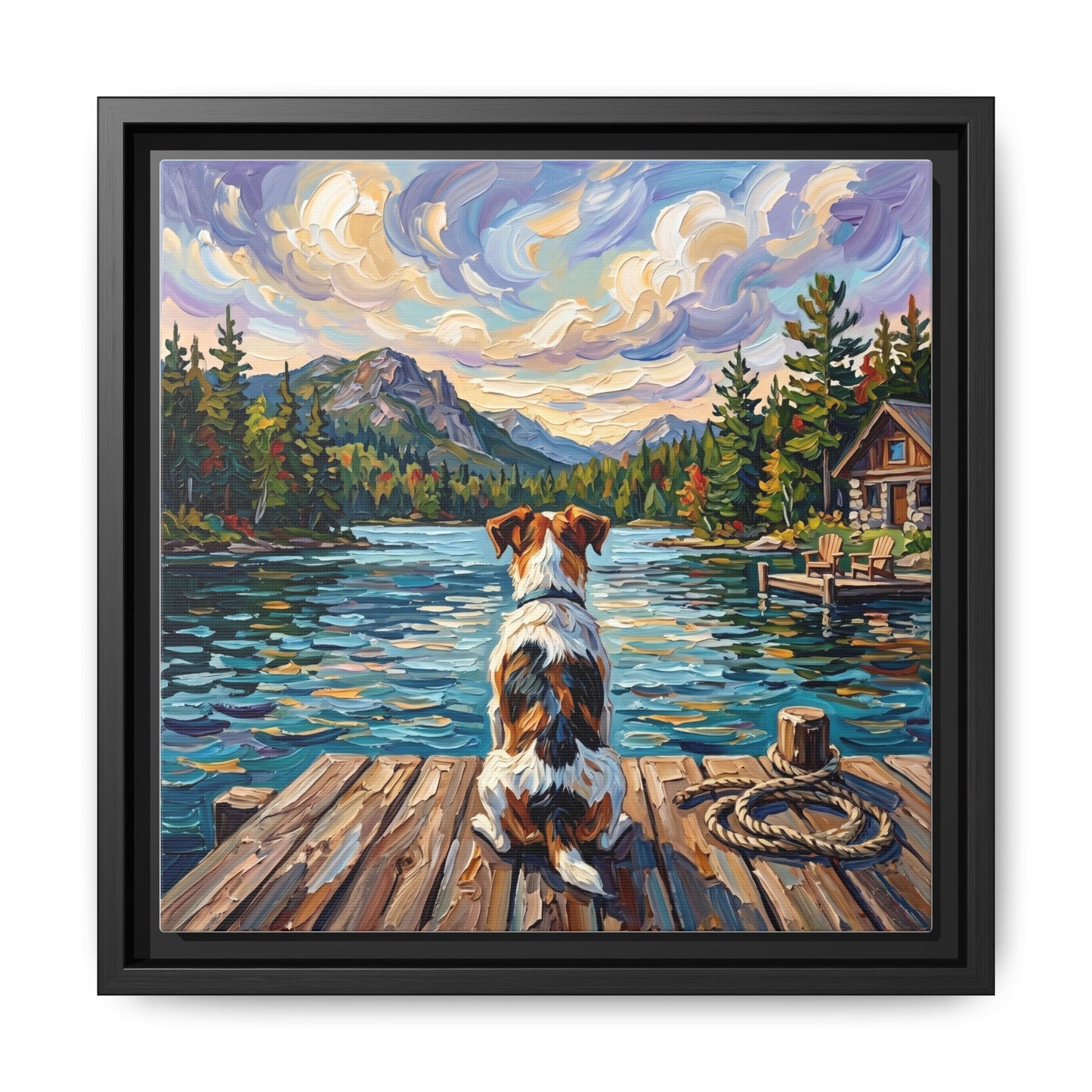 "On The Dock - Jack Russell Terrier" Framed Canvas Wall Art