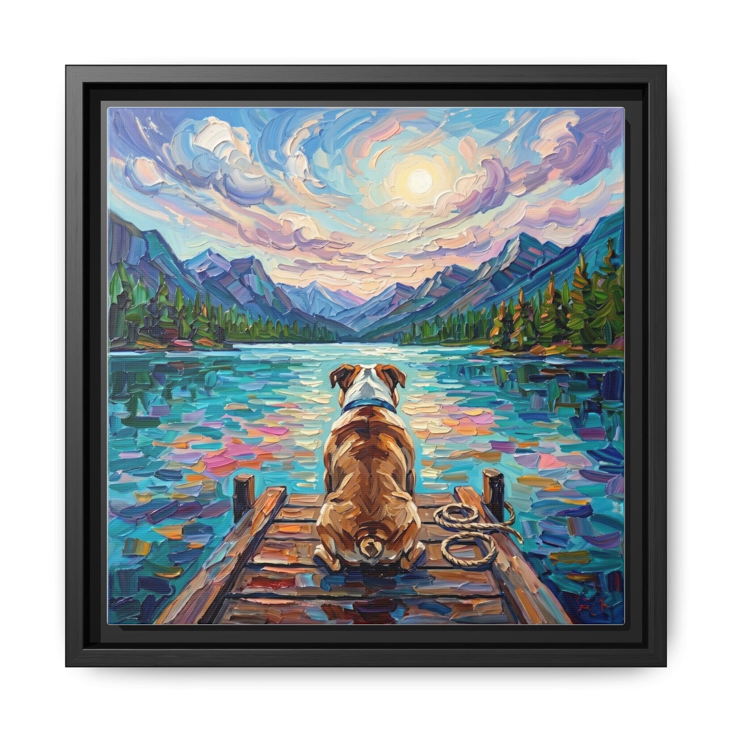 "On The Dock - Bulldog" Framed Canvas Wall Art