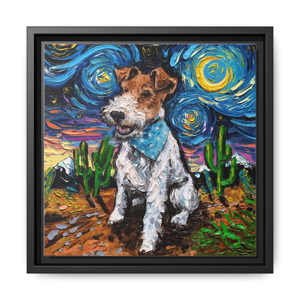"Wire Fox Terrier Night" Framed Canvas Wall Art