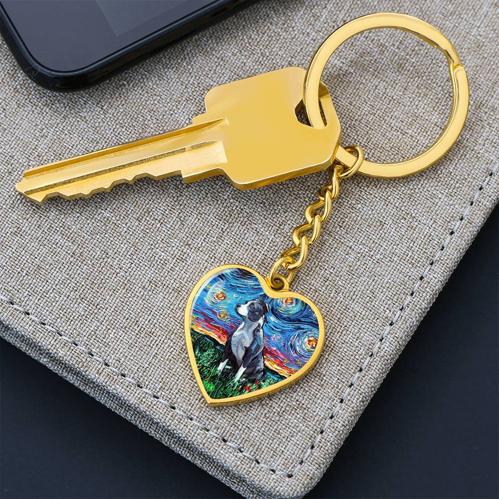 Pit Bull Starry Night Heart Keychain