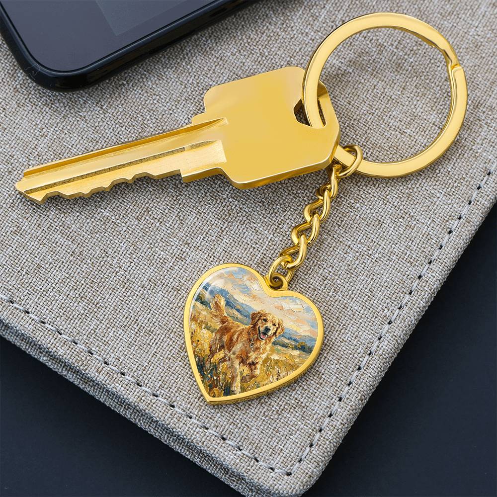 Happy Golden Retriever Heart Keychain