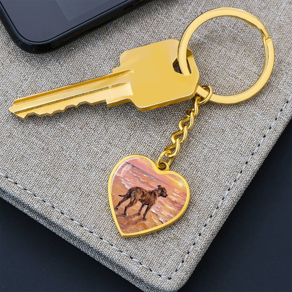 Beach Days - Brindle Pit Bull Heart Keychain