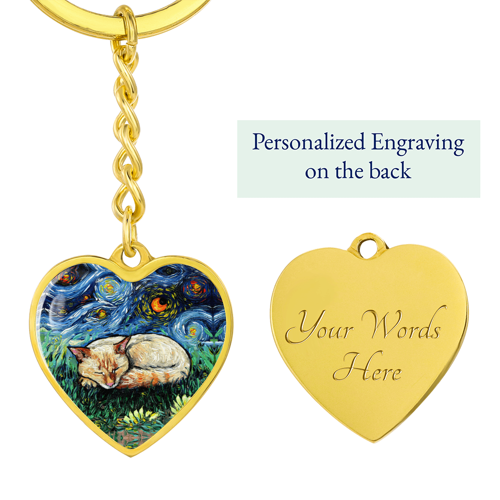 Sleeping Flame Point Starry Night Heart Keychain