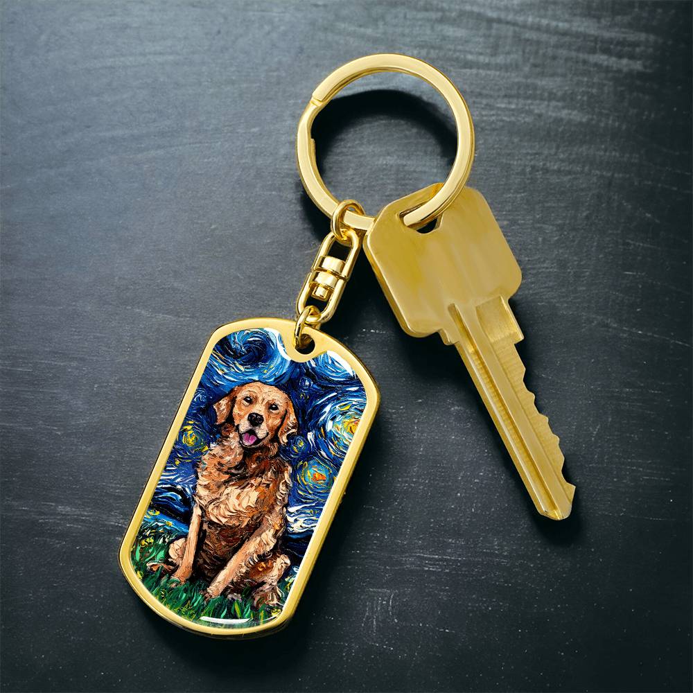 Dark Coated Golden Retriever Dog Tag Keychain