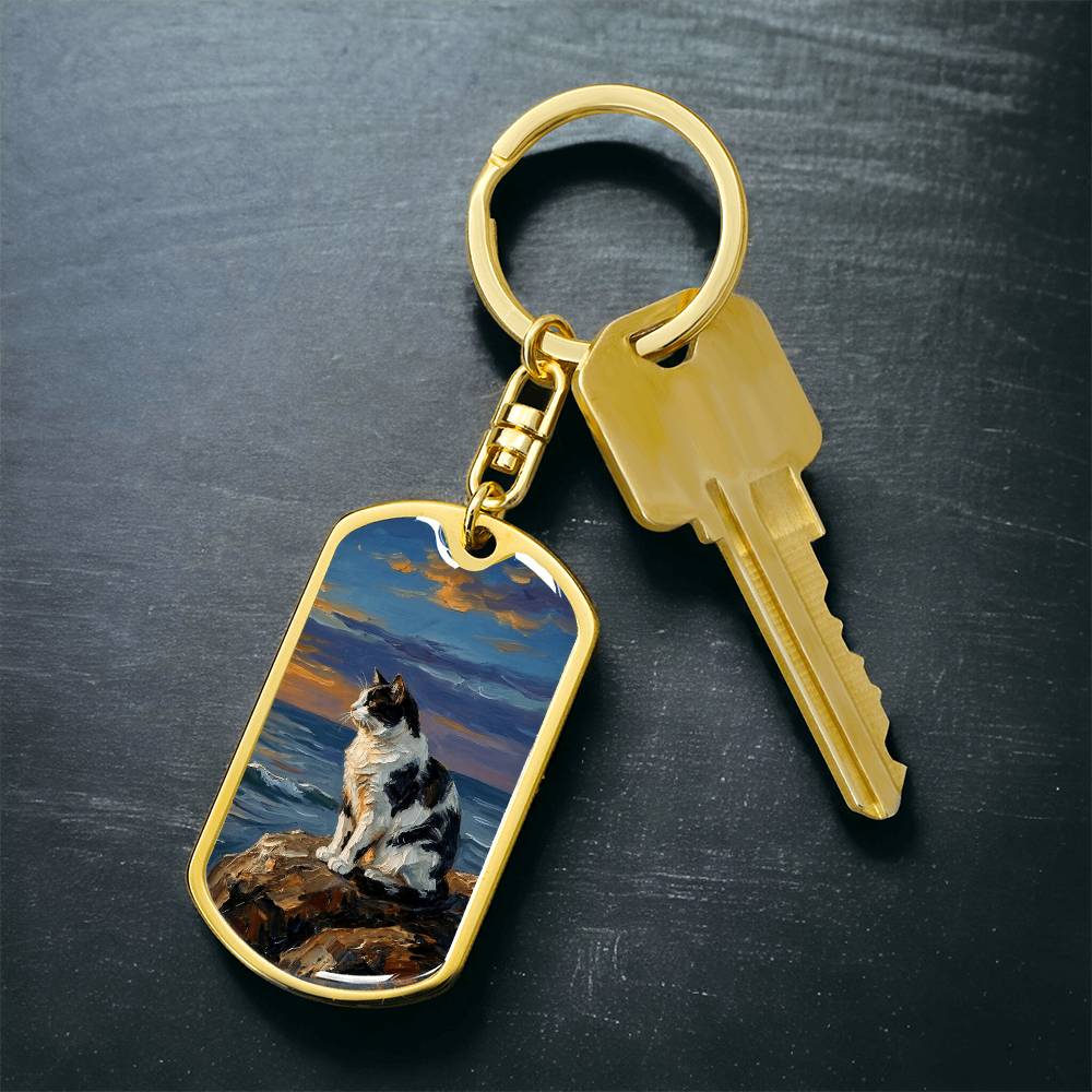 Beach Days - Black and White Magpie Cat Dog Tag Keychain