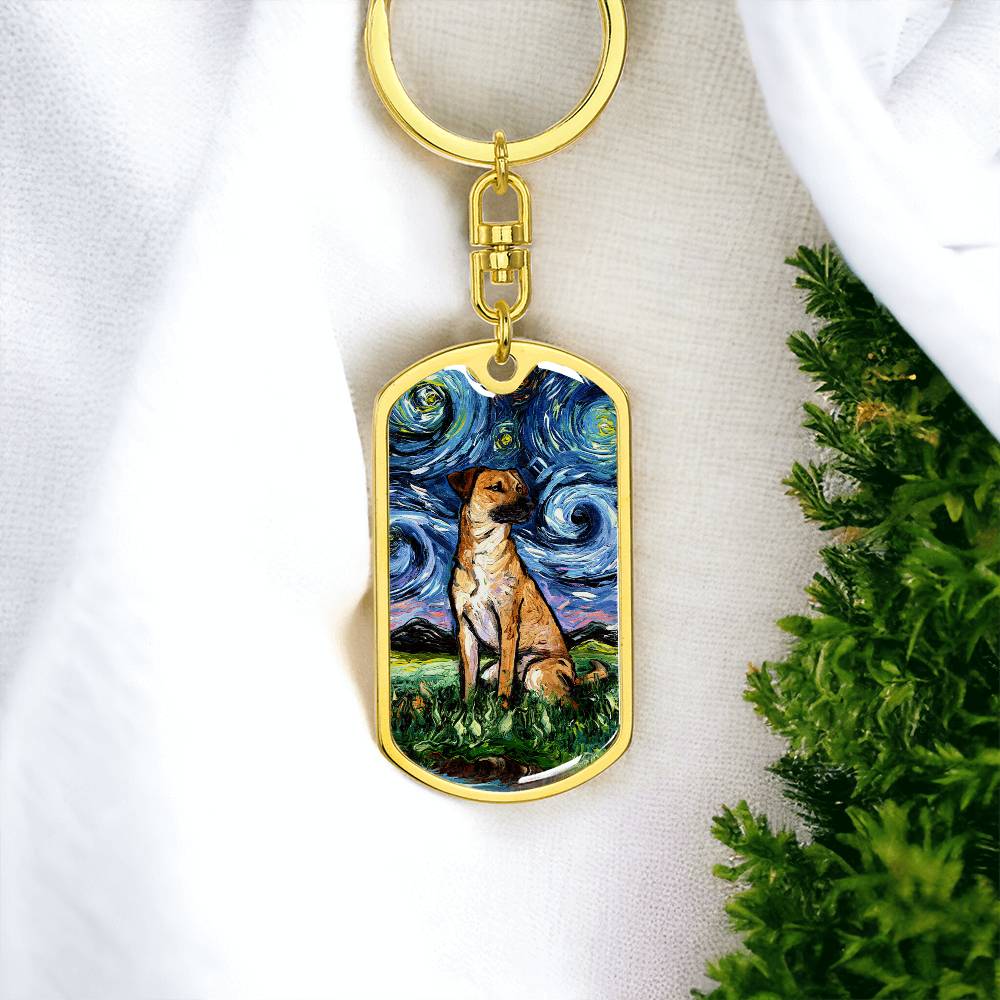 Black Mouth Cur Starry Night Dog Tag Keychain
