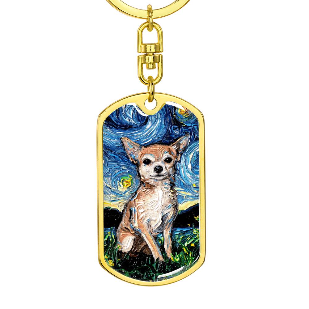 Chihuahua Starry Night Dog Tag Keychain