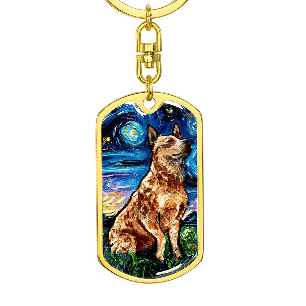 Red Heeler Starry Night Dog Tag Keychain