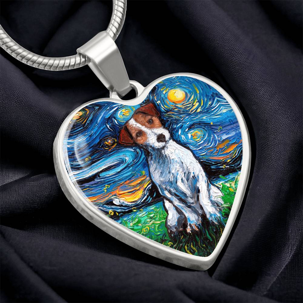 Jack Russell Terrier Starry Night Heart Necklace