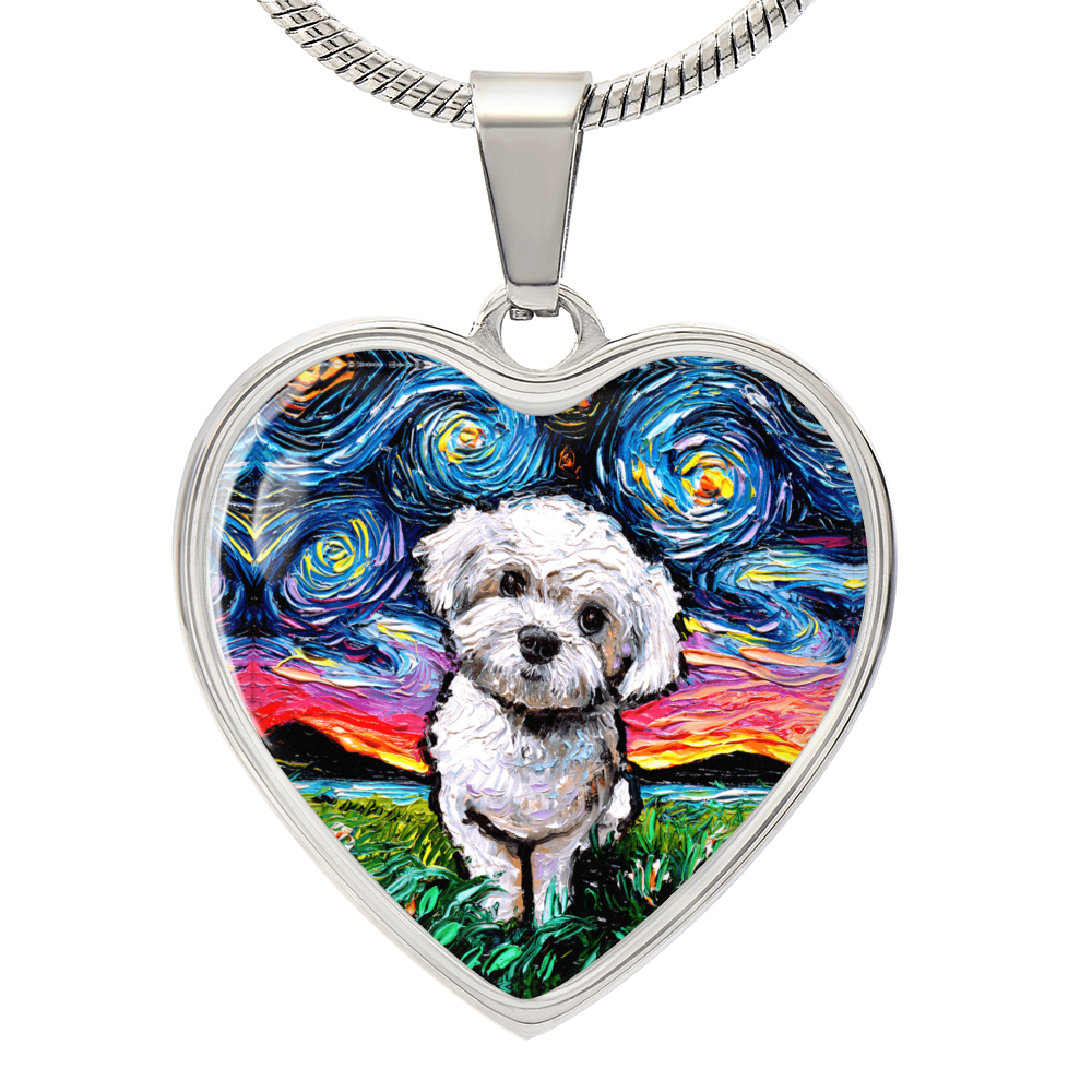 Maltipoo Starry Night Heart Necklace