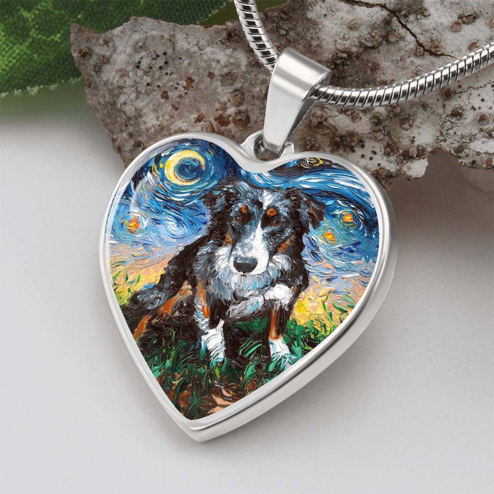 Australian Shepherd Starry Night Heart Necklace