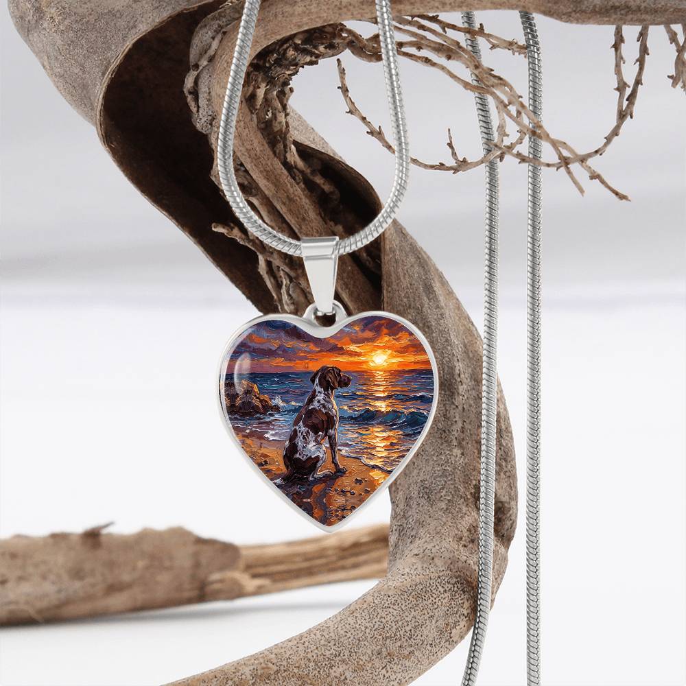 Beach Day - German Pointer Heart Necklace