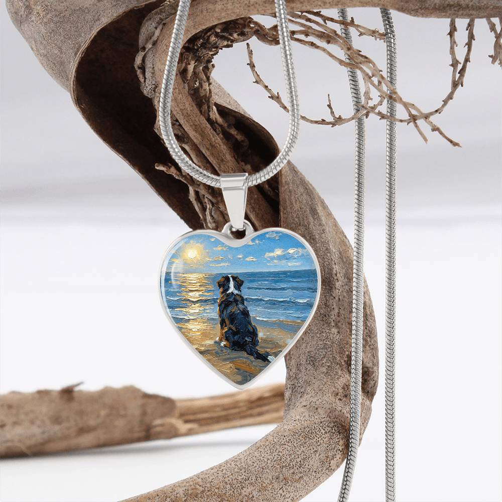 Beach Day - Bernese Mountain Dog Heart Necklace