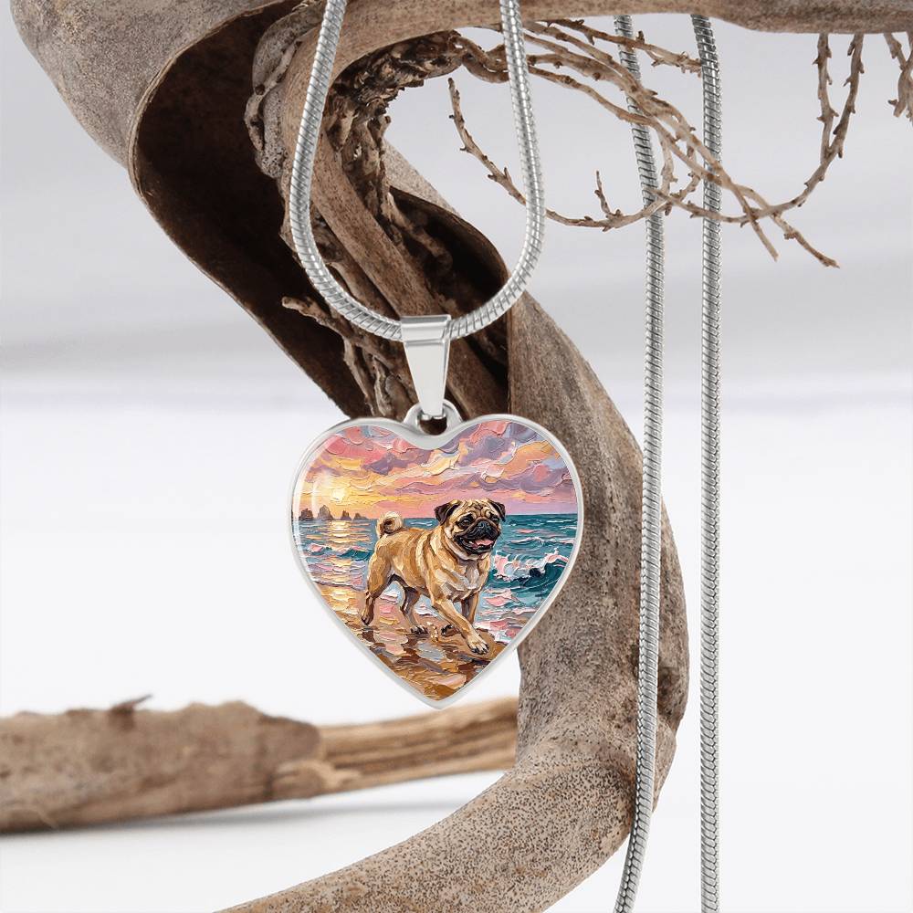 Summer Sunset - Fawn Pug Heart Necklace