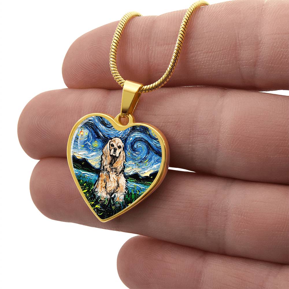 Buff American Cocker Spaniel Starry Night Heart Necklace