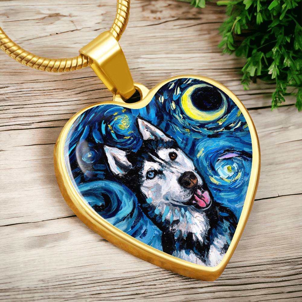 Happy Husky Starry Night Heart Necklace