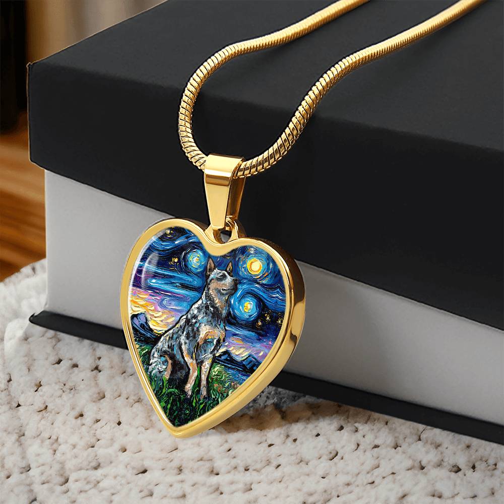 Blue Heeler Starry Night Heart Necklace