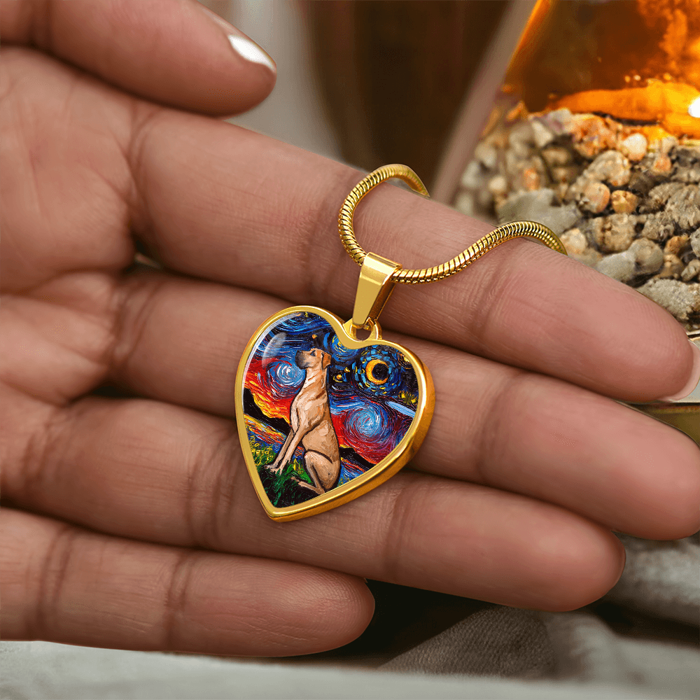 Fawn Great Dane Starry Night Heart Necklace