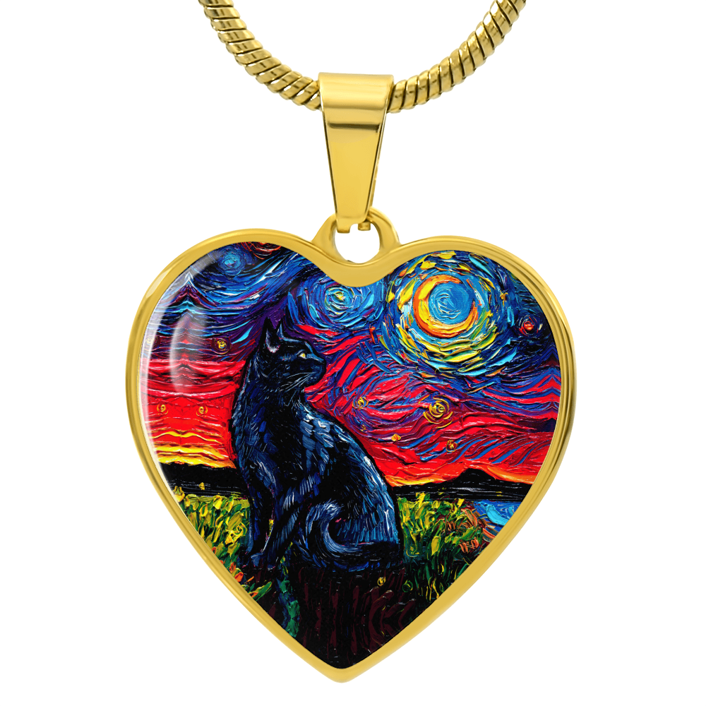 Black Cat 2 Starry Night Heart Necklace