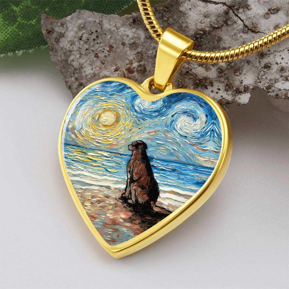 Beach Days - Chocolate Lab Starry Night Heart Necklace
