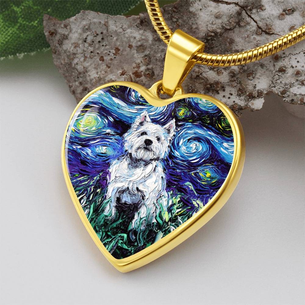 Westie Starry Night Heart Necklace