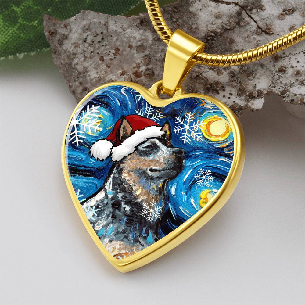 Blue Heeler Christmas Heart Necklace