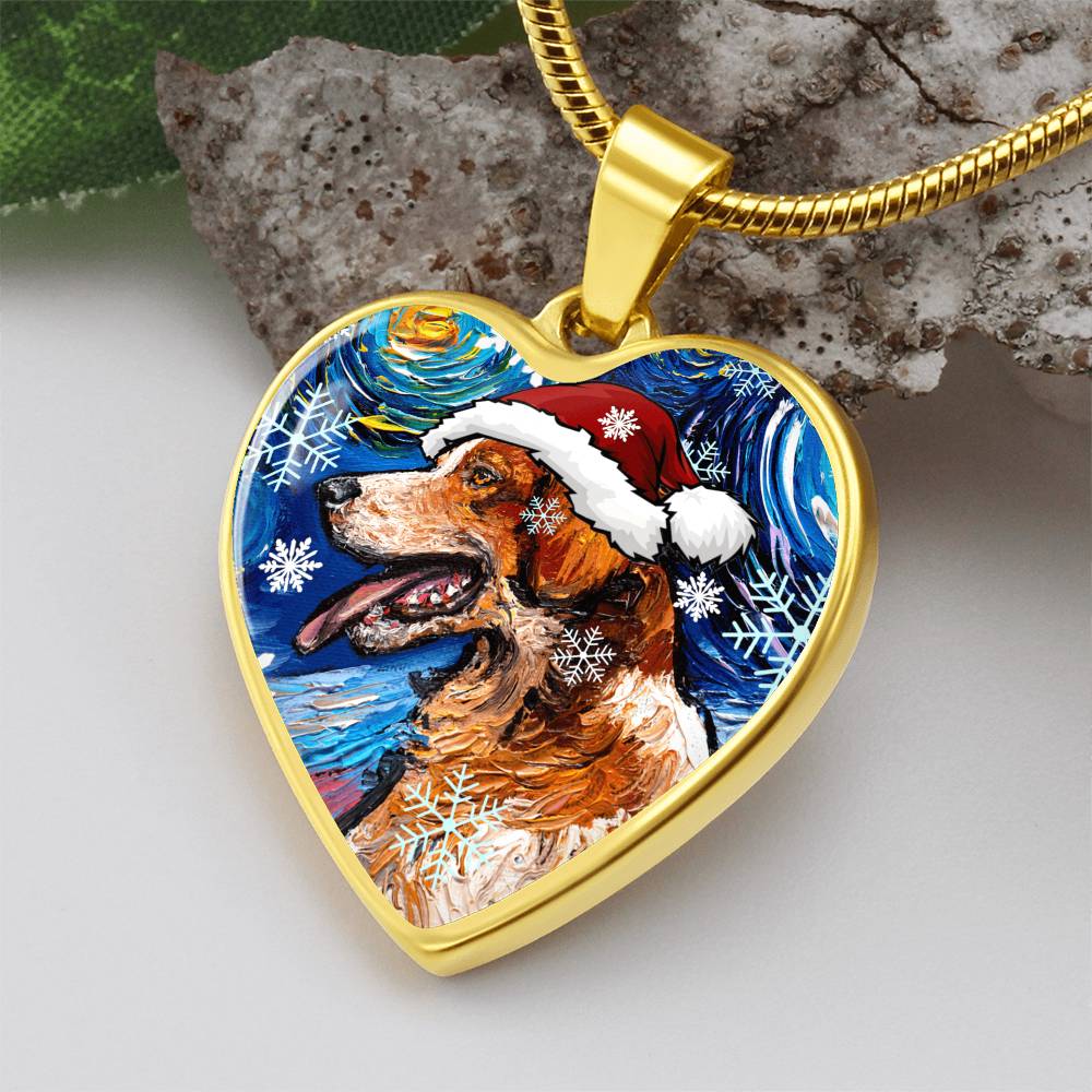 Brittany Spaniel Christmas Heart Necklace