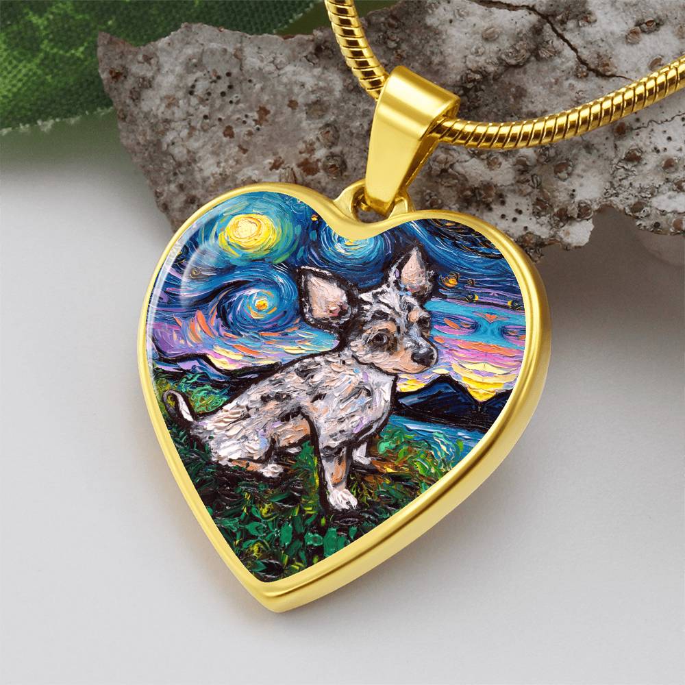Merle Teacup Chihuahua Starry Night Heart Necklace