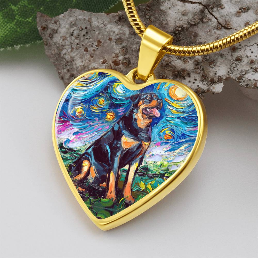 Rottweiler Starry Night Heart Necklace