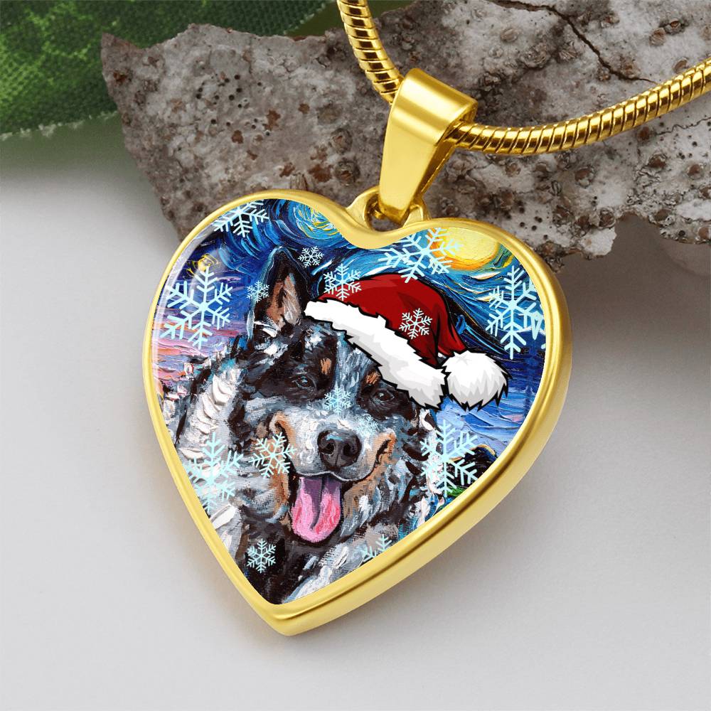 Santa Australian Cattle Dog Heart Keychain