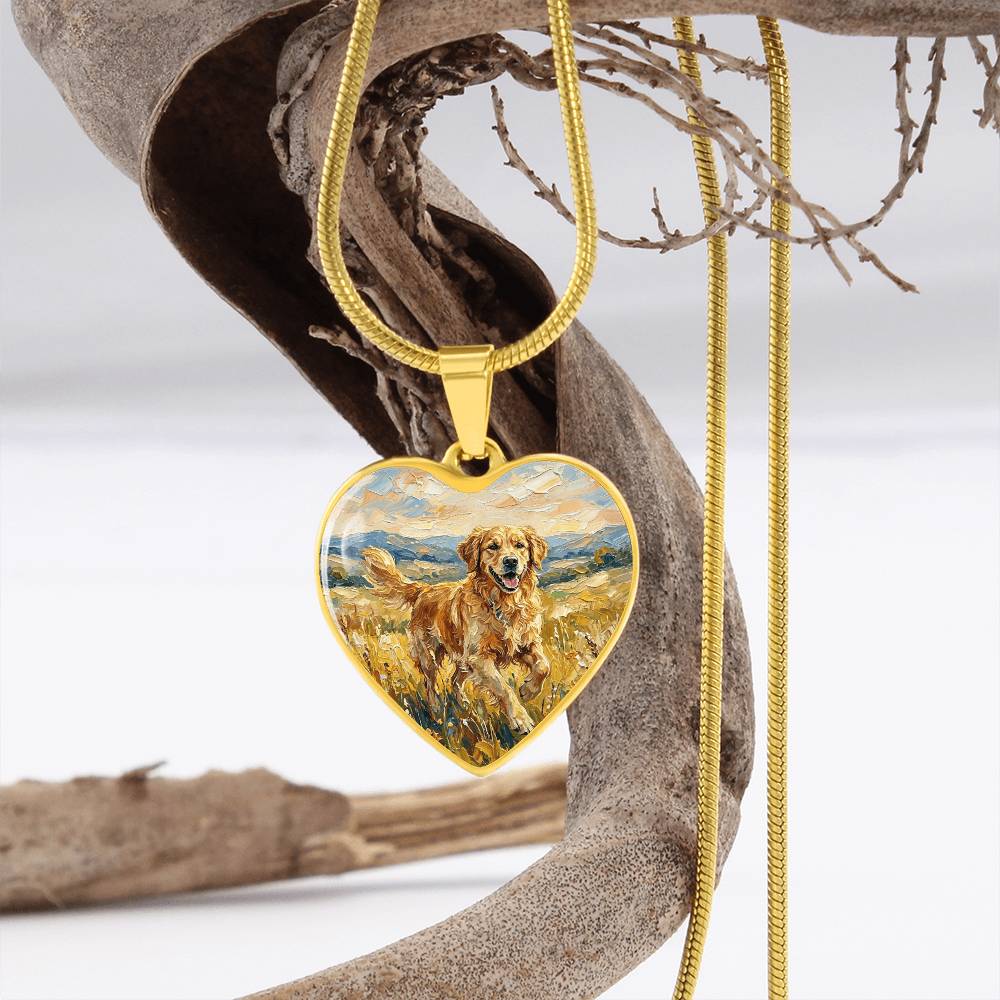 Happy Golden Retriever Heart Necklace