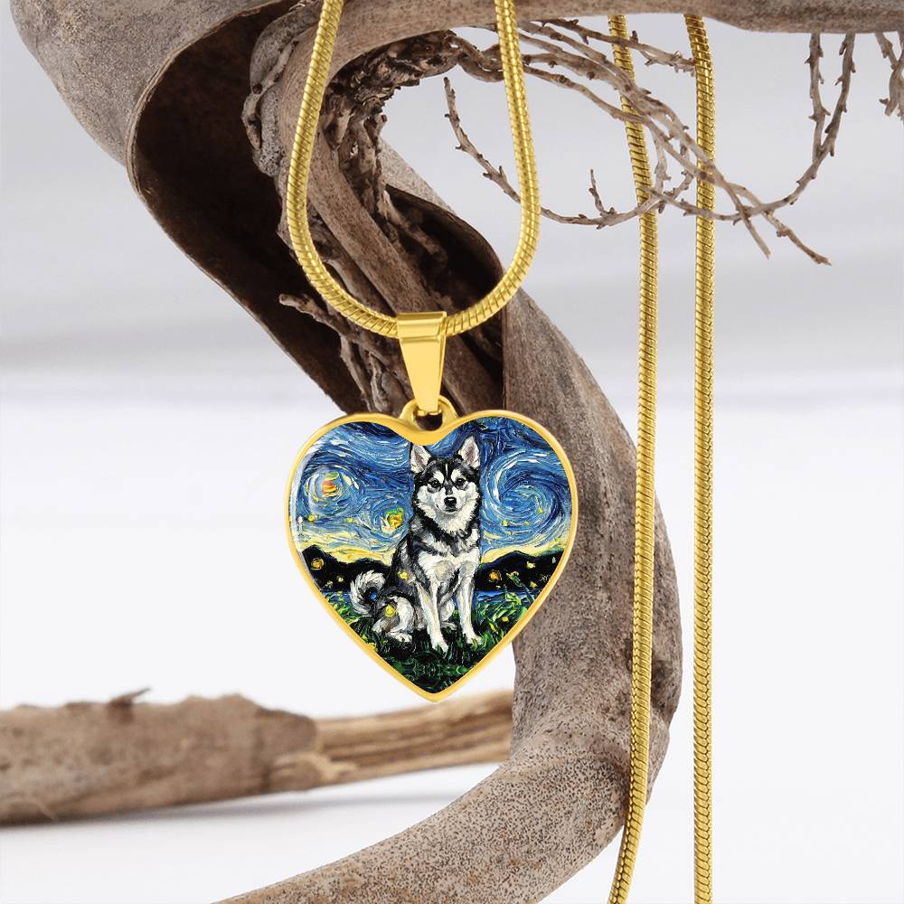 Alaskan Klee Kai Starry Night Heart Necklace