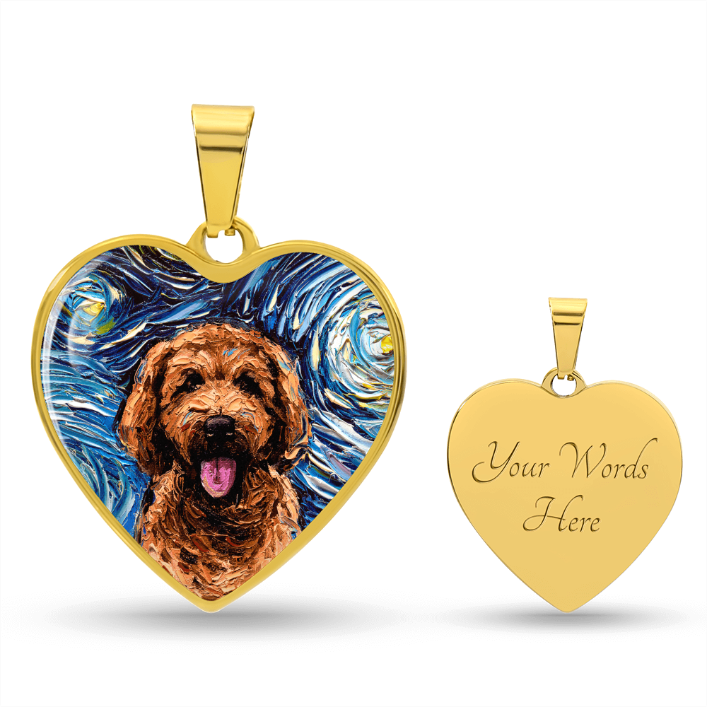 Apricot Goldendoodle Portrait Starry Night Heart Necklace